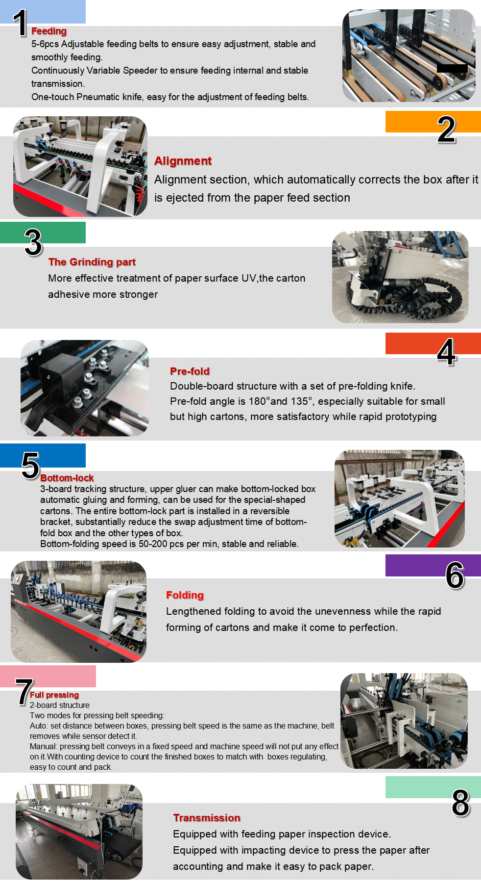 آلية Gluer المجلد التلقائي قبل الطول والقفل